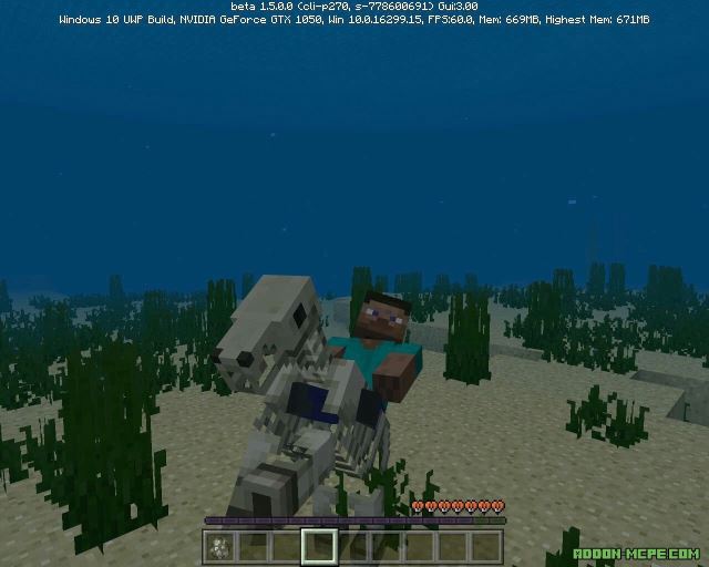Скелетон лошадь в подводном мире с игроком Minecraft