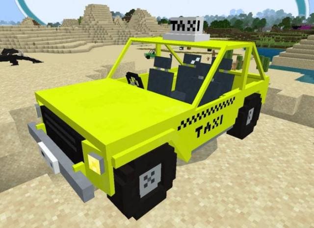 Желтое такси стоит посреди пустыни