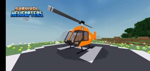 Оранжевый вертолет игрока на площадке