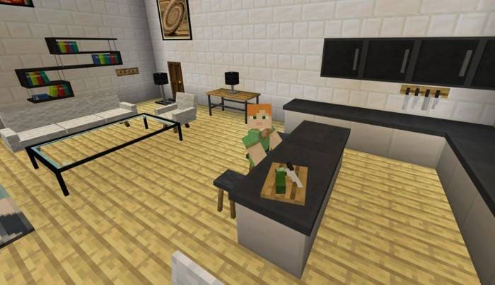 Игрок сидит на оформленной кухне