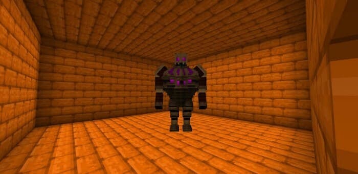 Игрок сражается с големом в бронзовой комнате 2
